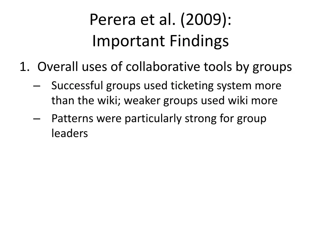 perera et al 2009 important findings