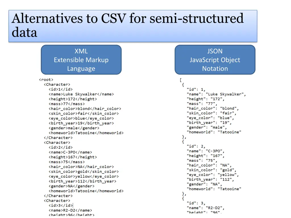 alternatives to csv for semi structured data