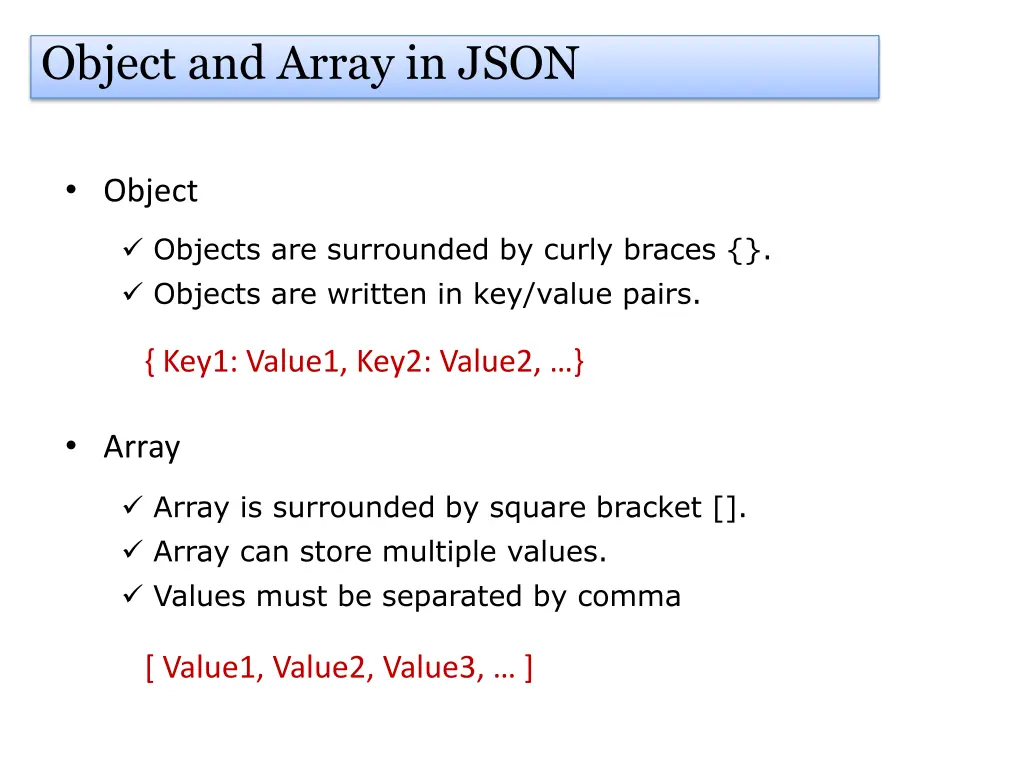 object and array in json