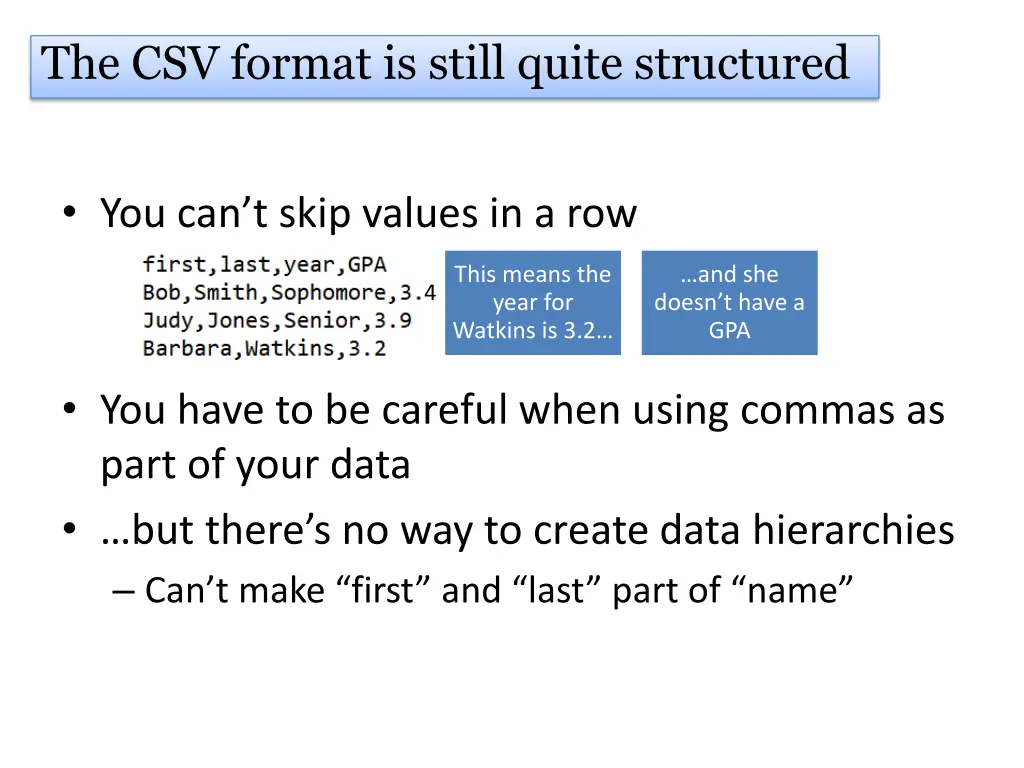 the csv format is still quite structured