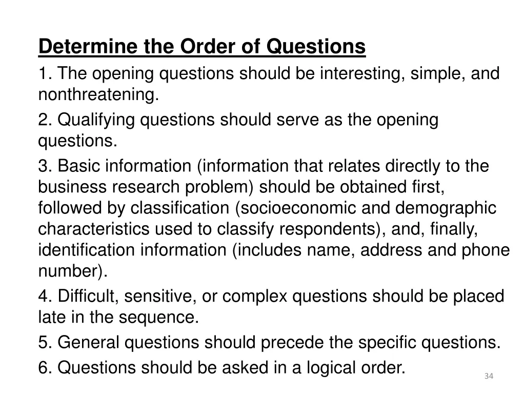 determine the order of questions 1 the opening