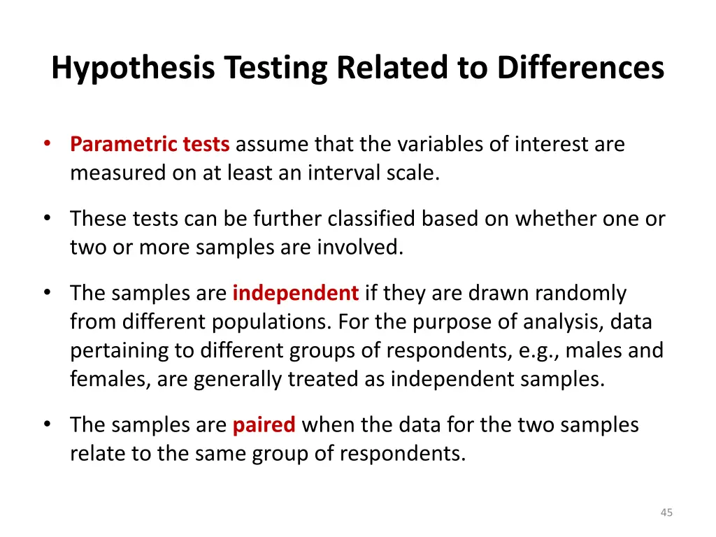 hypothesis testing related to differences