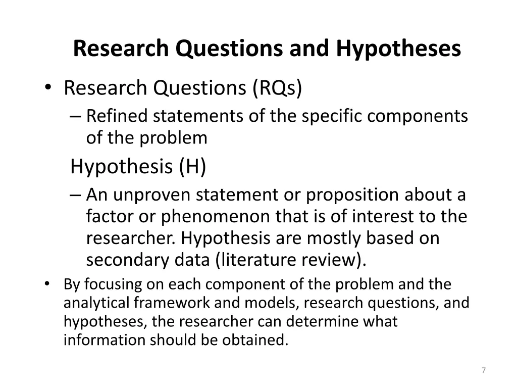 research questions and hypotheses research