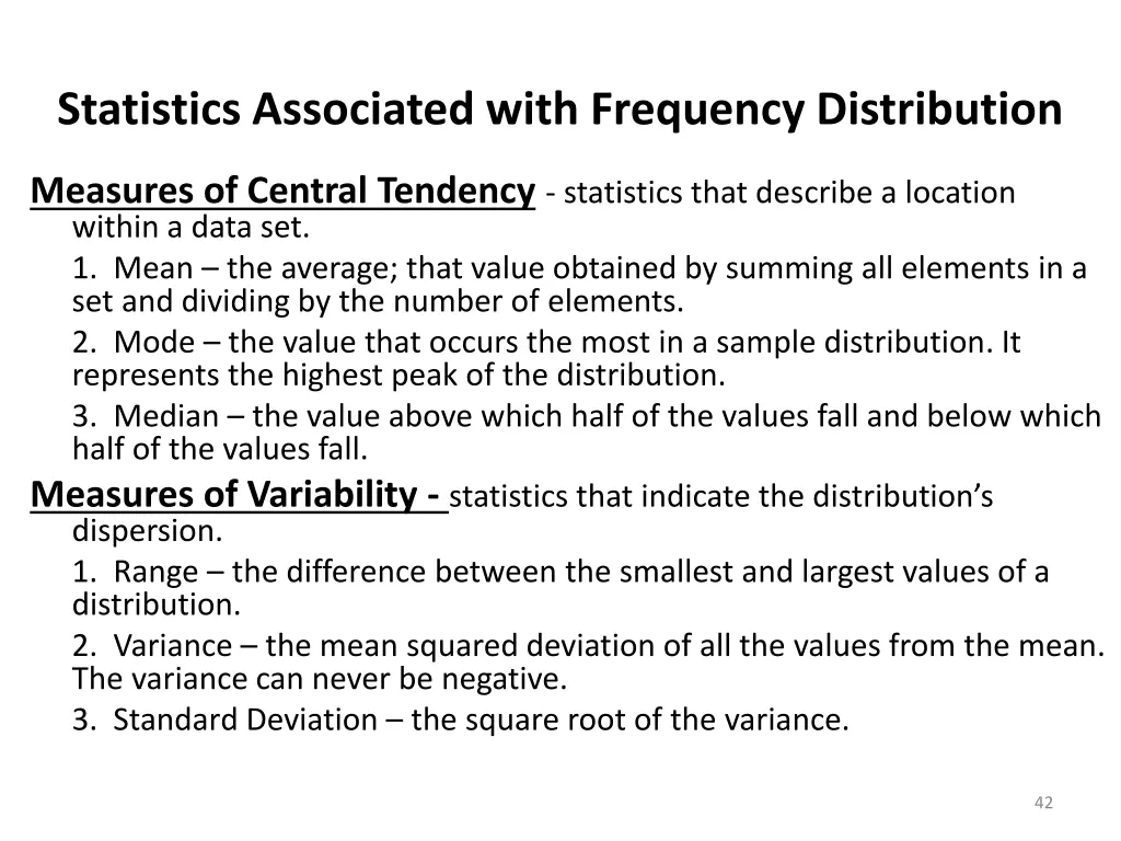 statistics associated with frequency distribution