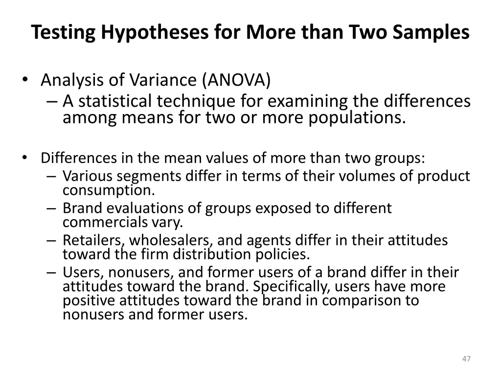 testing hypotheses for more than two samples