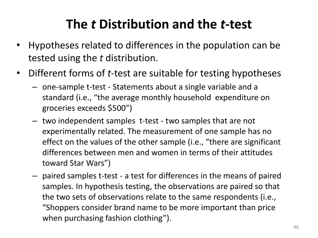 the t distribution and the t test