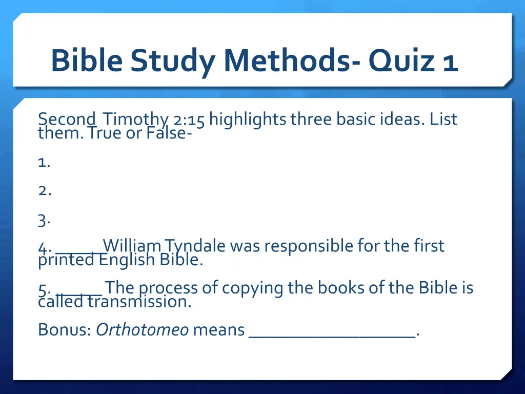 bible study methods quiz 1