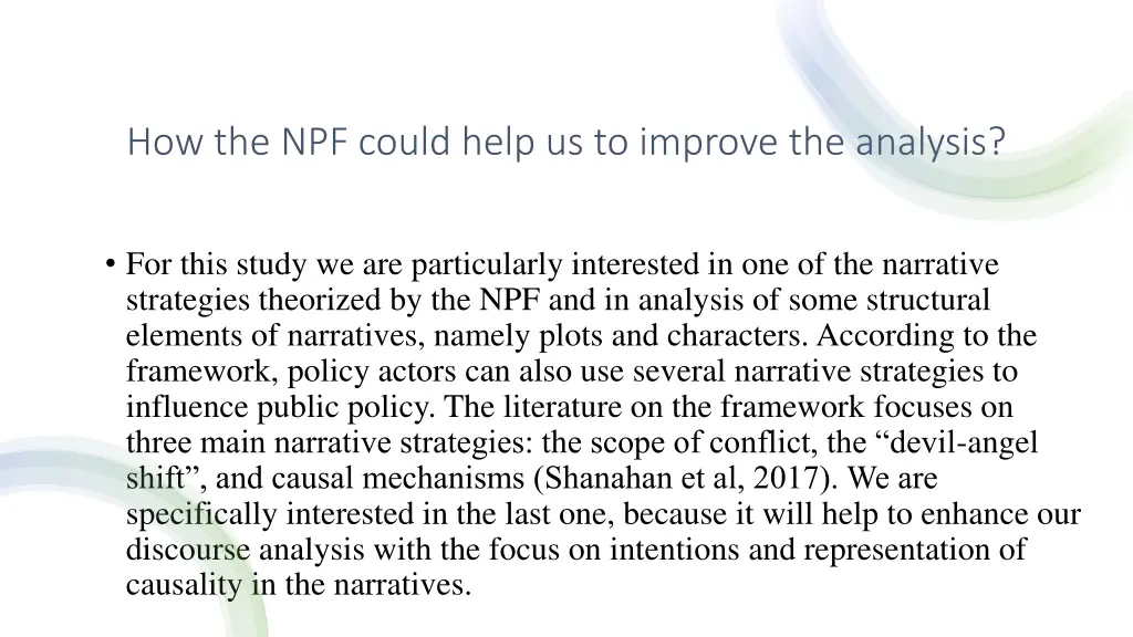 how the npf could help us to improve the analysis