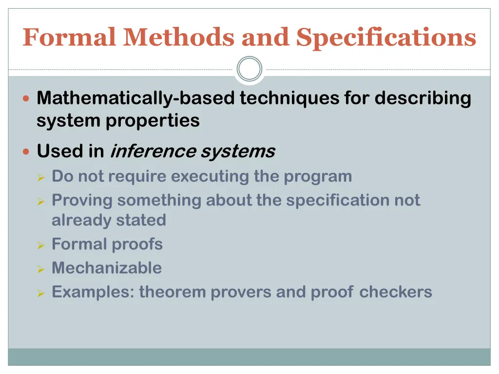 formal methods and specifications