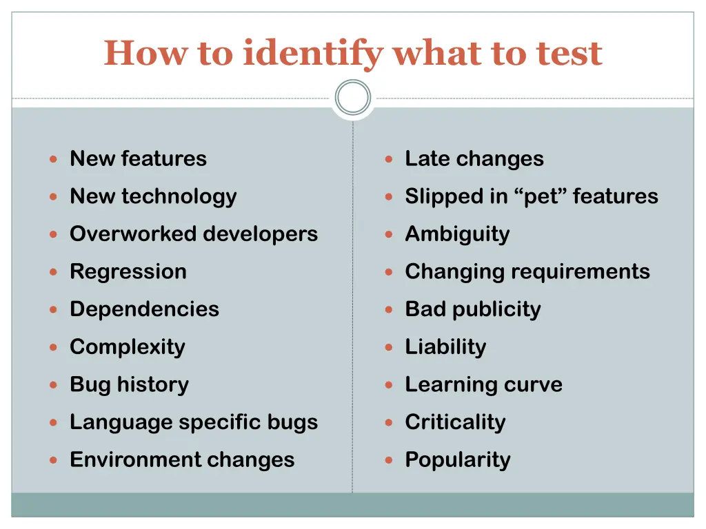 how to identify what to test