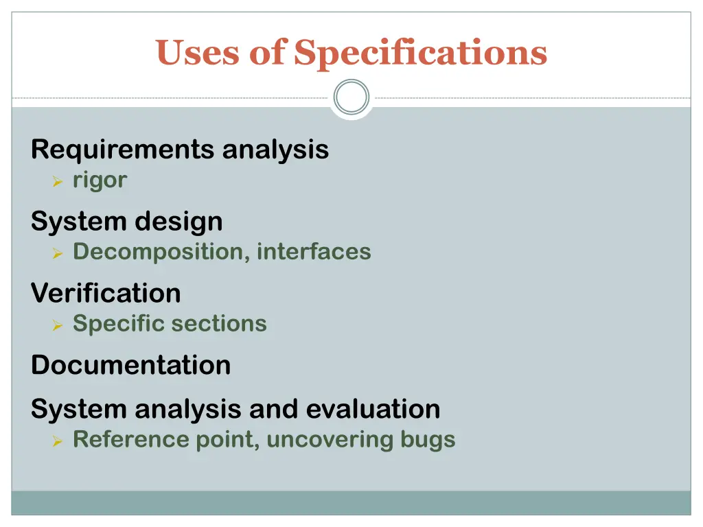 uses of specifications