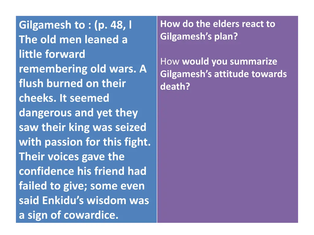 how do the elders react to gilgamesh s plan