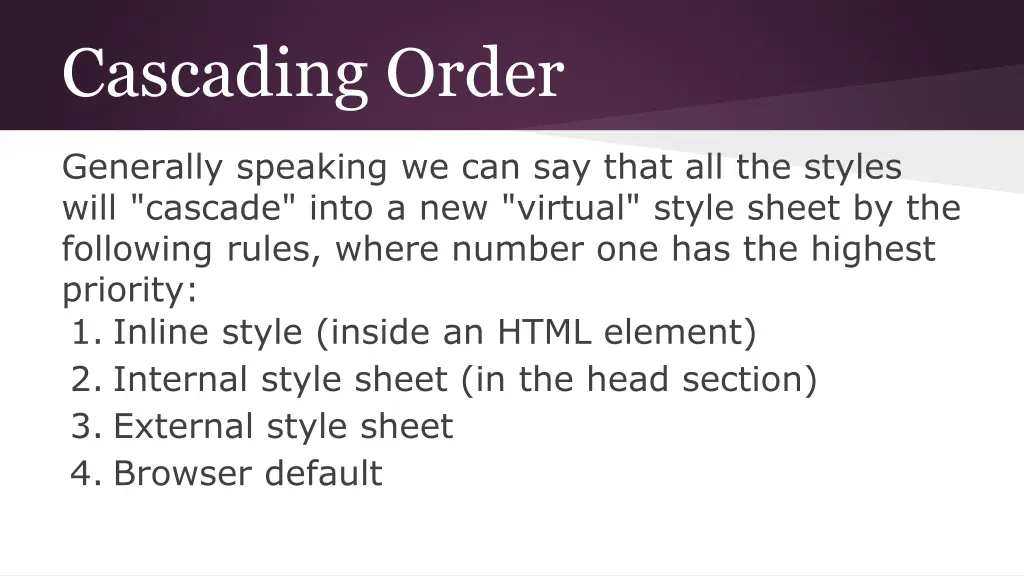 cascading order