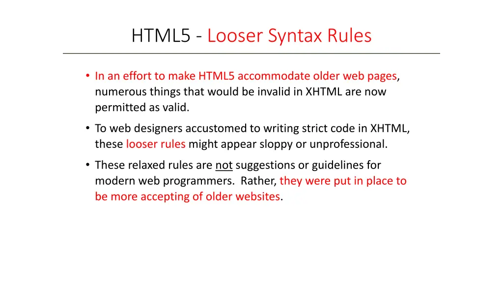 html5 looser syntax rules