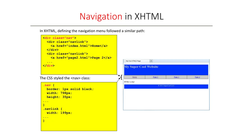 navigation in xhtml