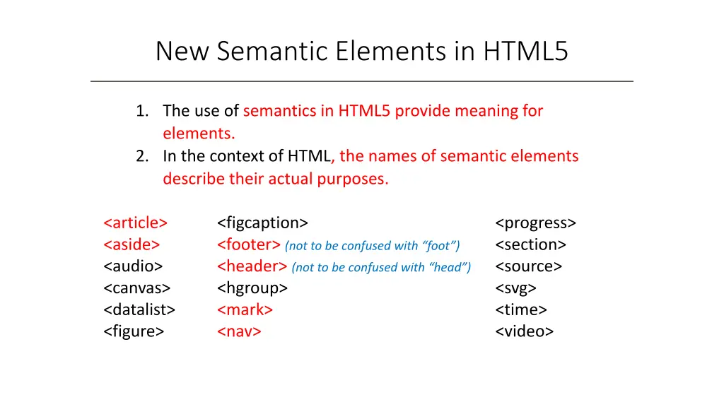 new semantic elements in html5