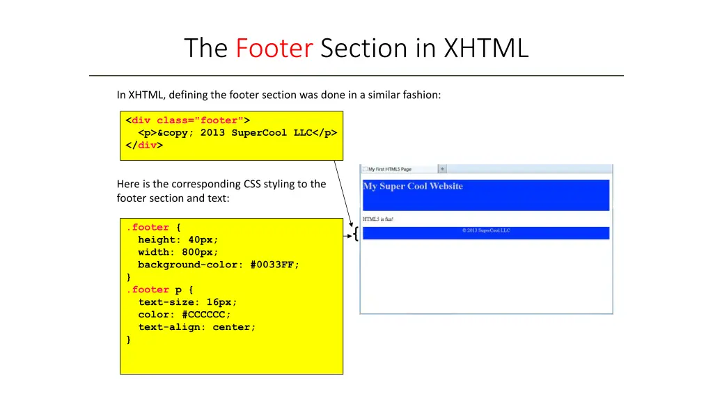 the footer section in xhtml