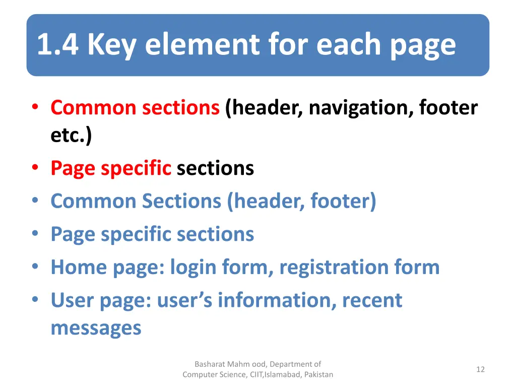 1 4 key element for each page