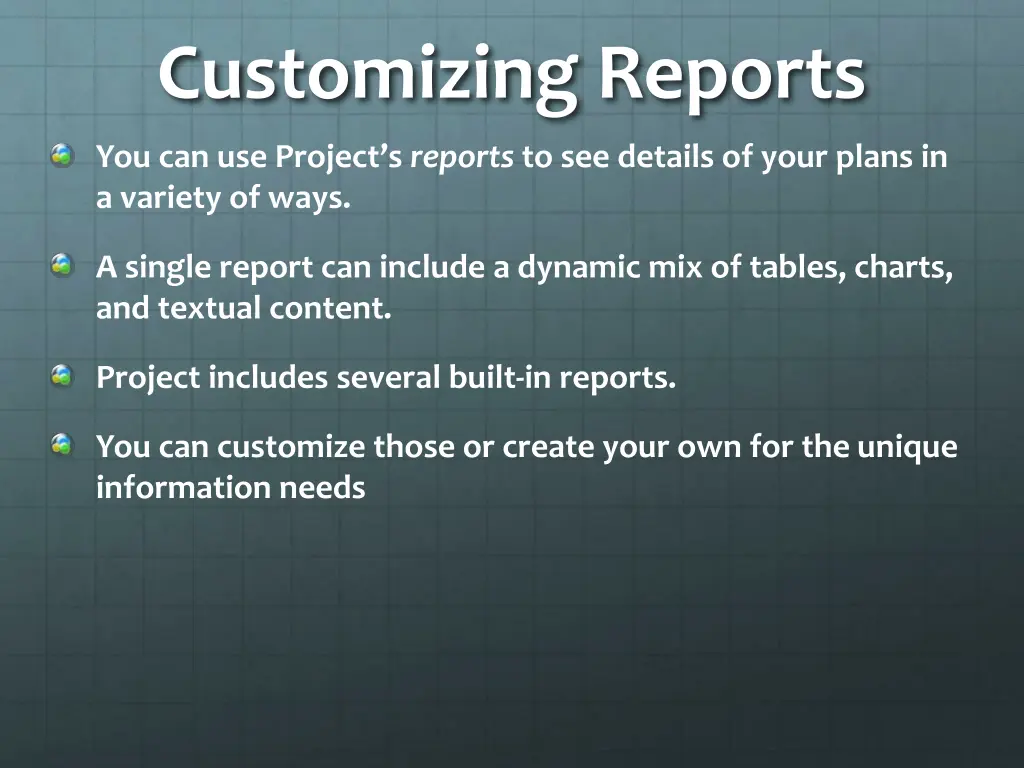 customizing reports