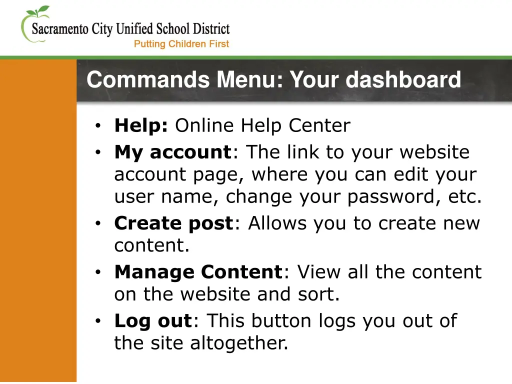 commands menu your dashboard