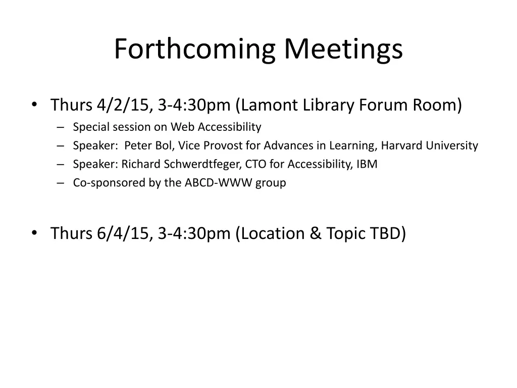 forthcoming meetings