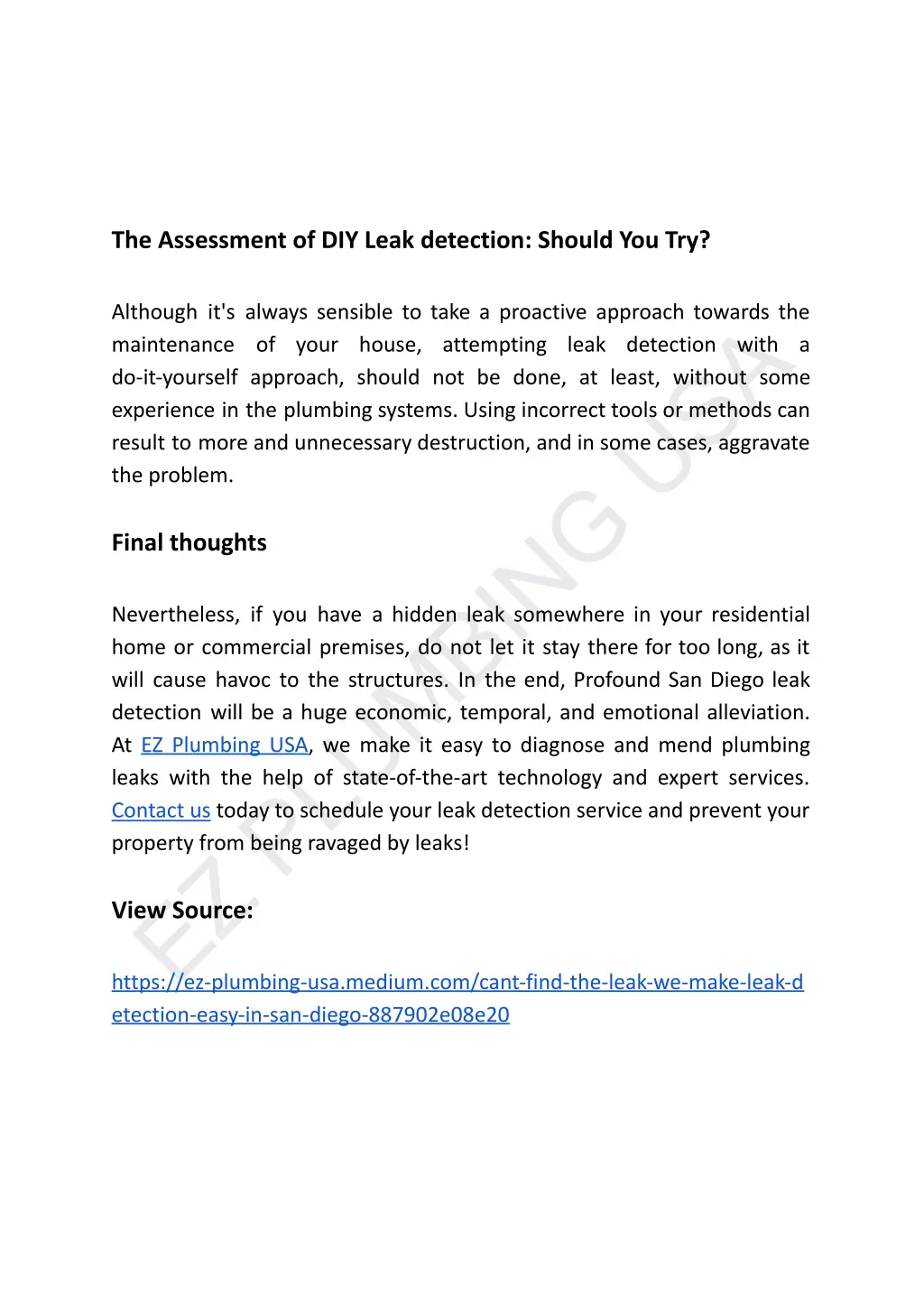 the assessment of diy leak detection should