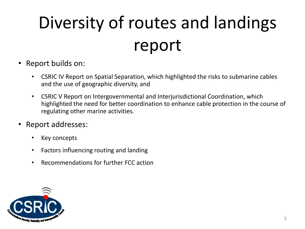 diversity of routes and landings report