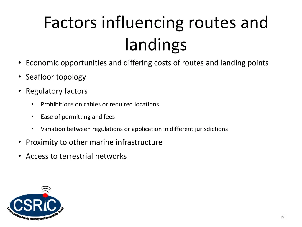 factors influencing routes and landings