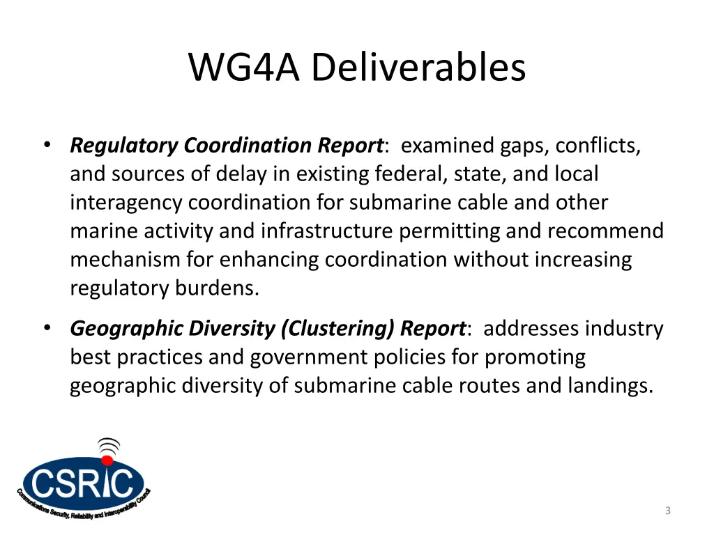 wg4a deliverables