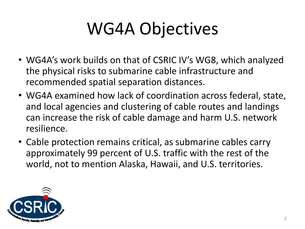 wg4a objectives