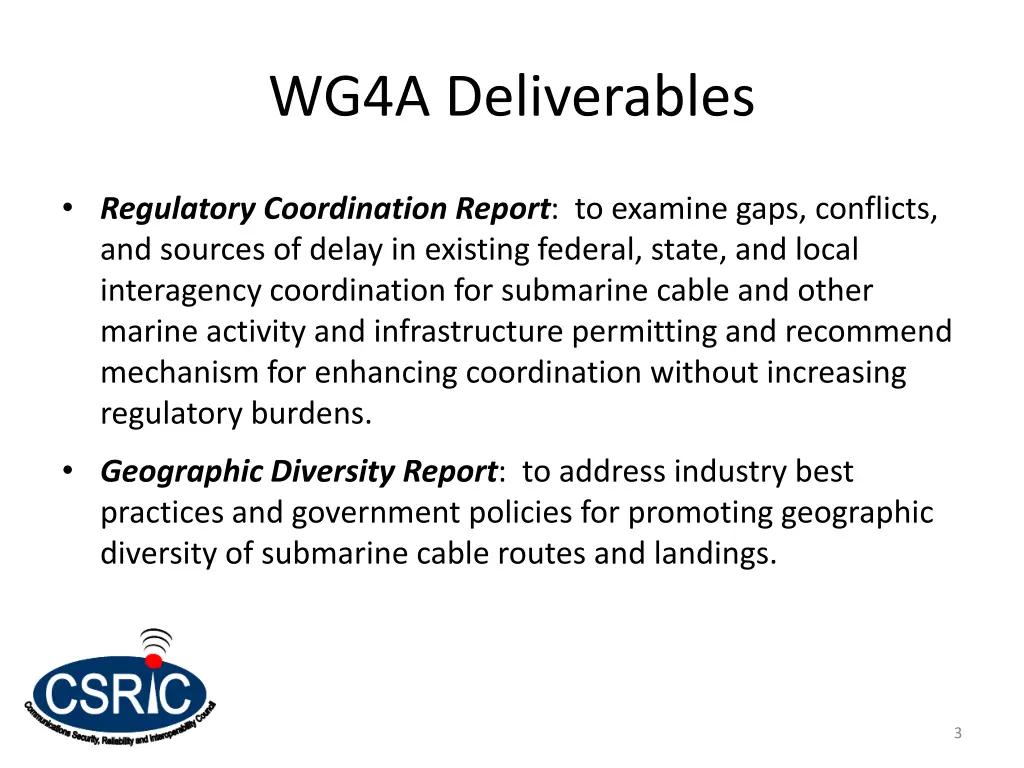 wg4a deliverables