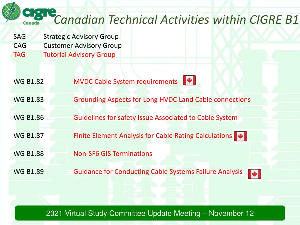 canadian technical activities within cigre b1