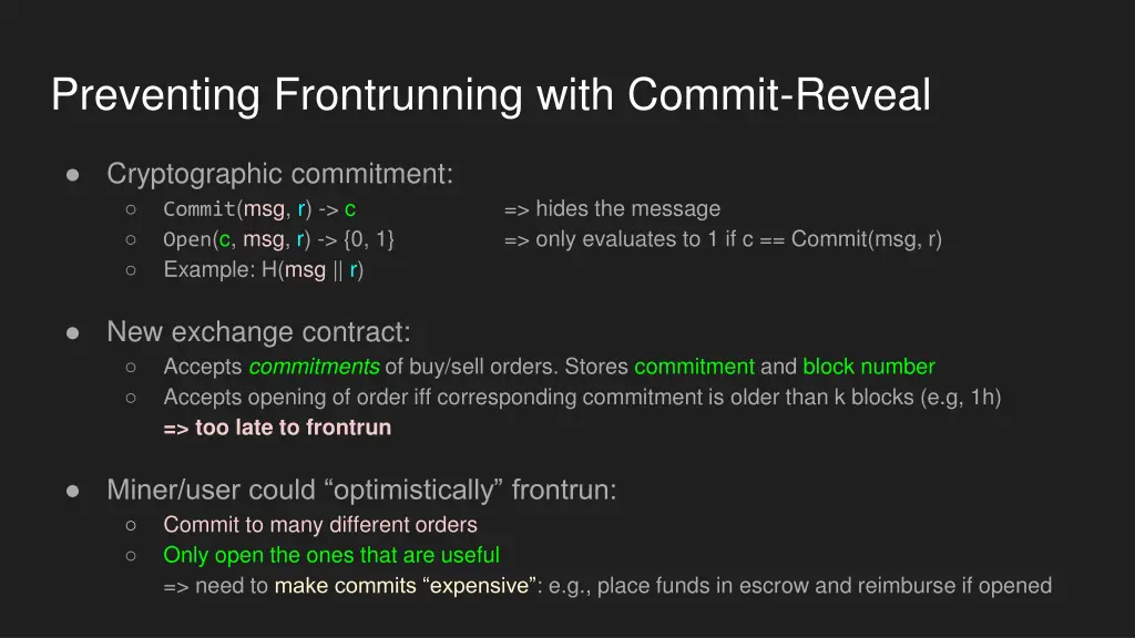 preventing frontrunning with commit reveal