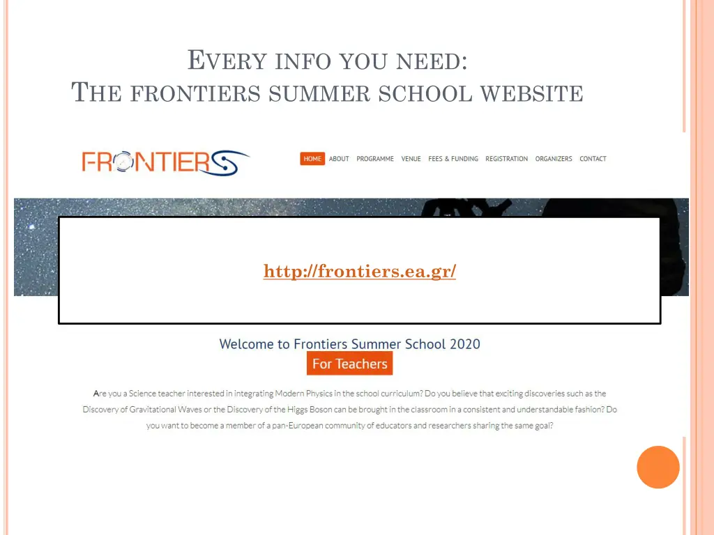 e very info you need t he frontiers summer school