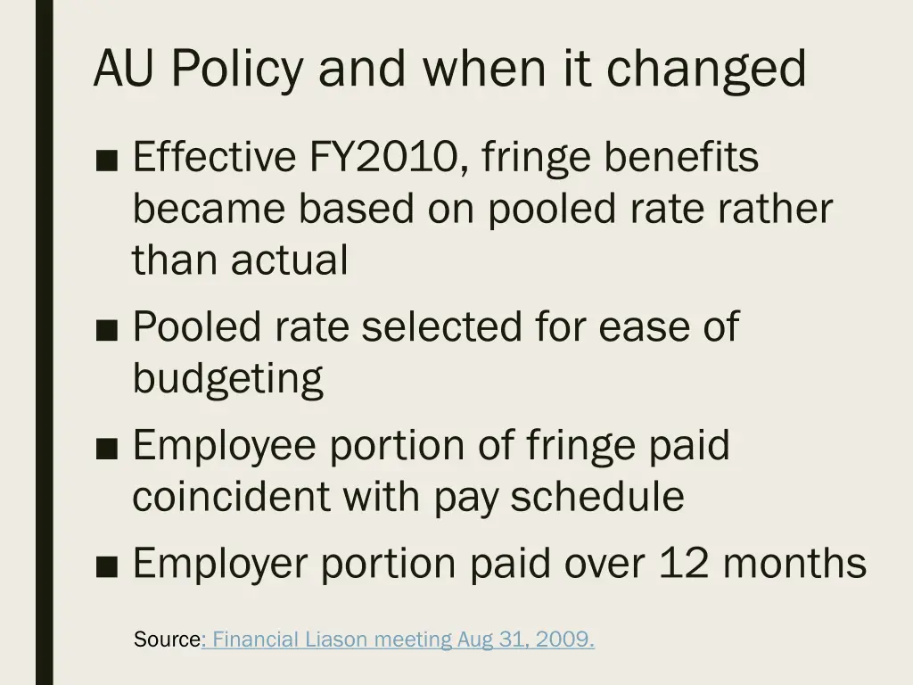 au policy and when it changed