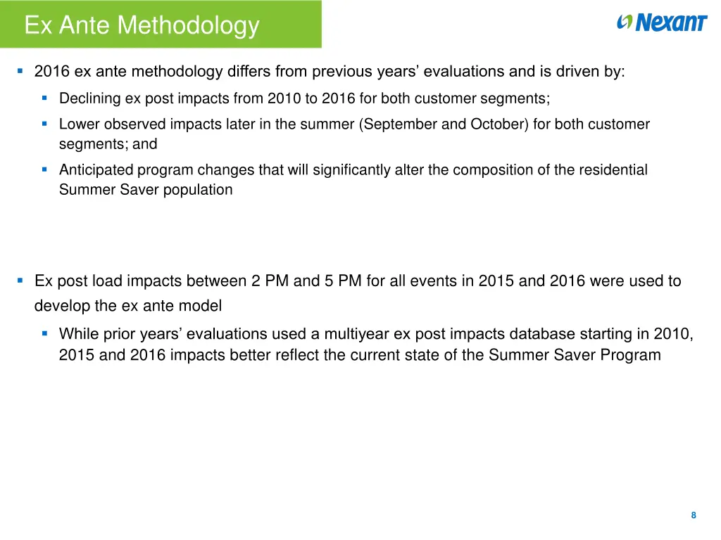 ex ante methodology