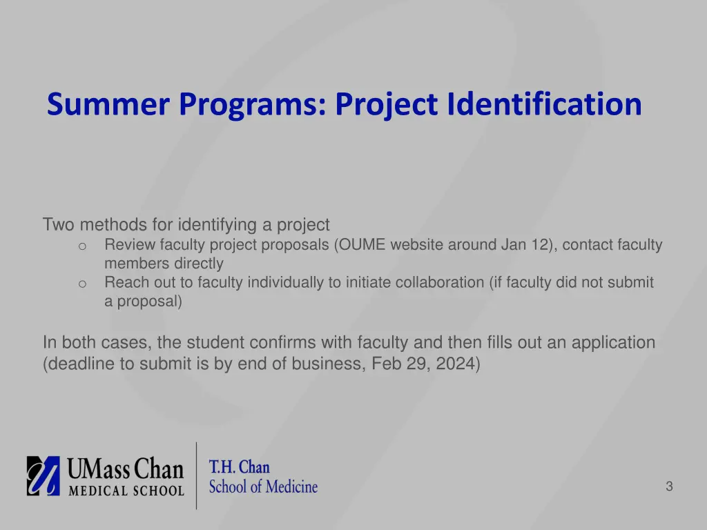 summer programs project identification