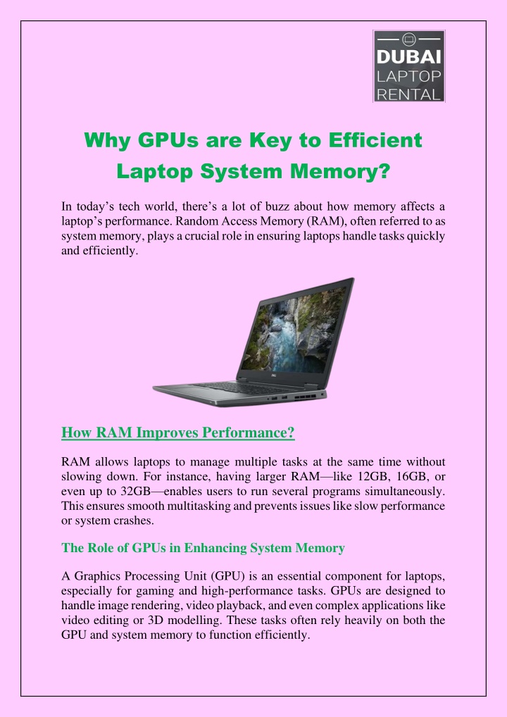 why gpus are key to efficient laptop system memory