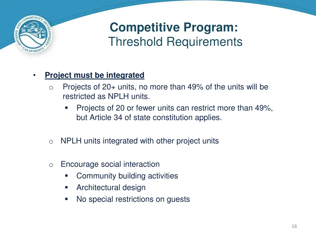 competitive program threshold requirements 1