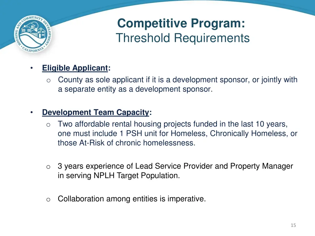 competitive program threshold requirements