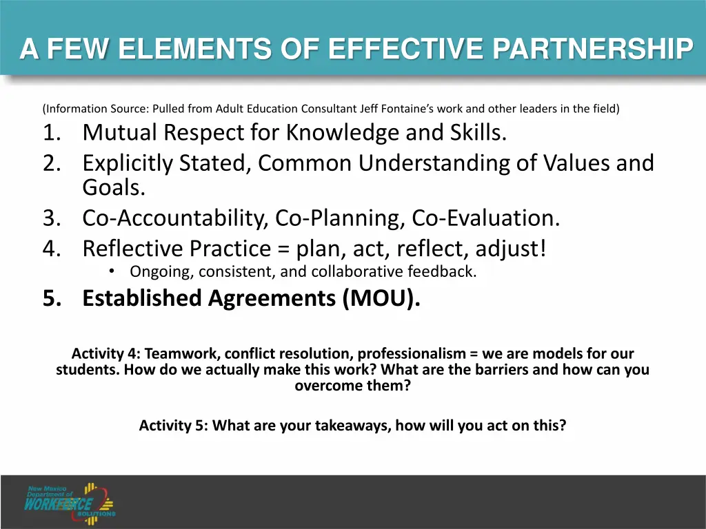 a few elements of effective partnership