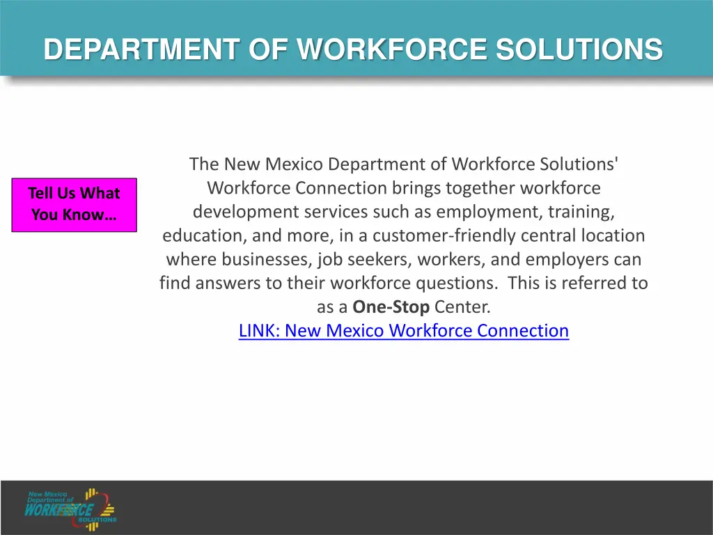 department of workforce solutions