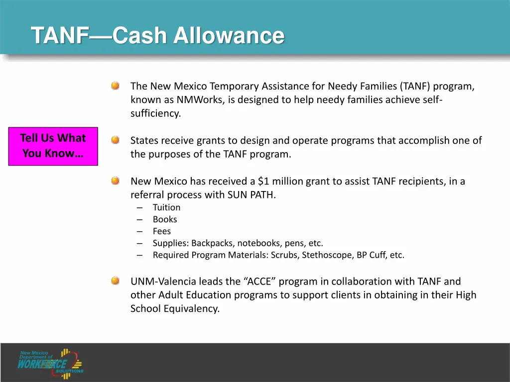 tanf cash allowance