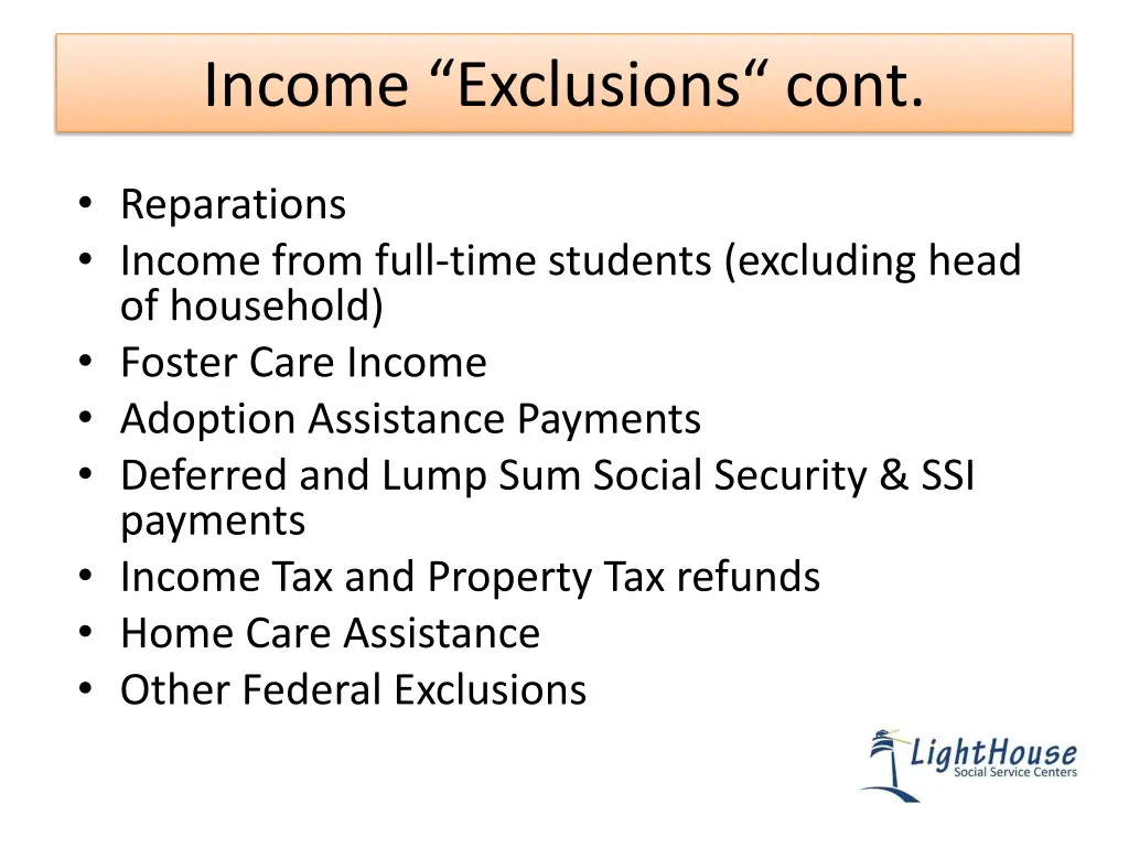 income exclusions cont