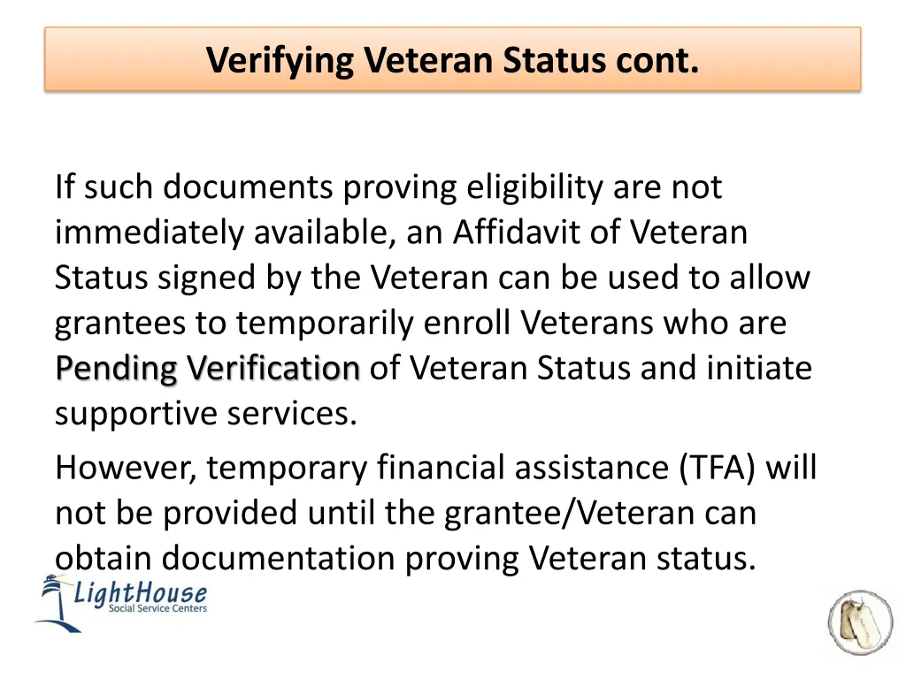 verifying veteran status cont