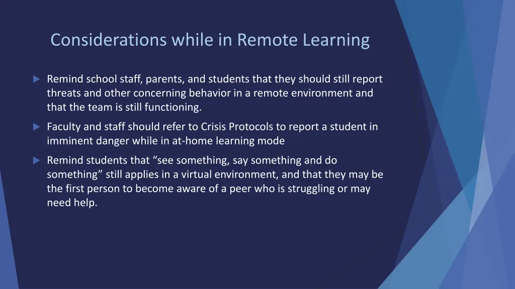 considerations while in remote learning