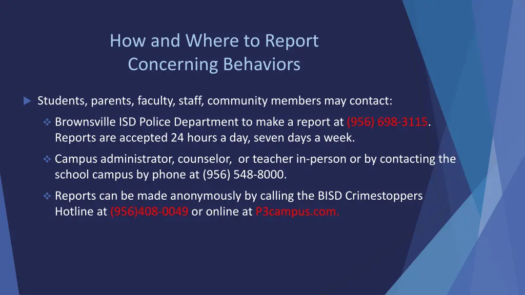 how and where to report concerning behaviors