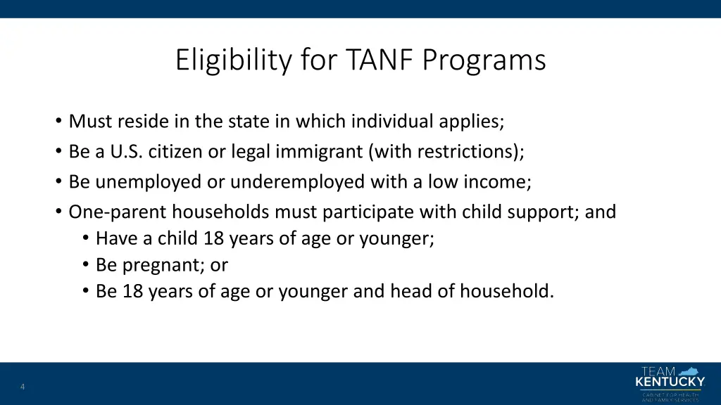 eligibility for tanf programs