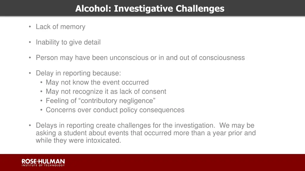 alcohol investigative challenges