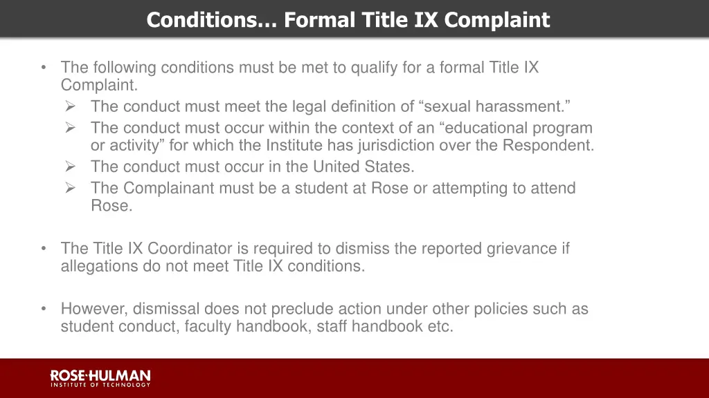 conditions formal title ix complaint